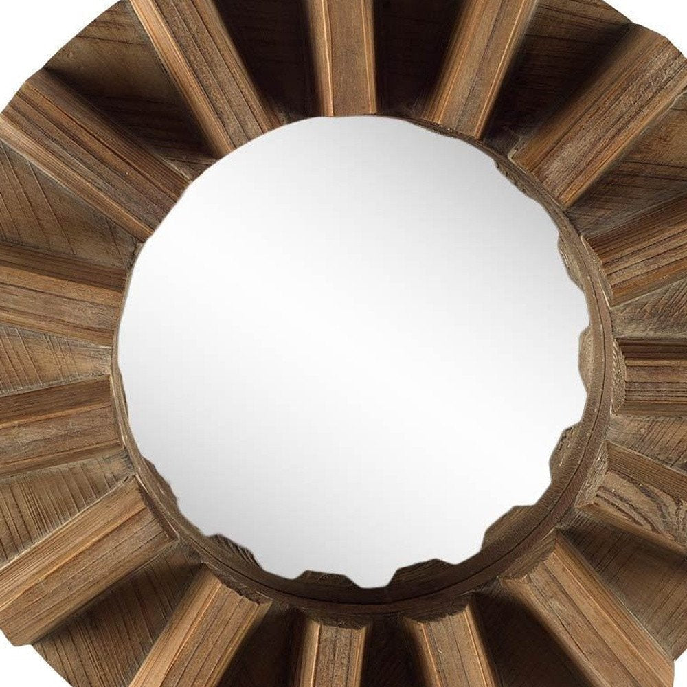 17" Brown Solid Wood Round Geometric Framed Accent Mirror HomeRoots