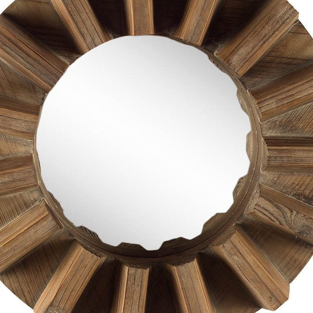 17" Brown Solid Wood Round Geometric Framed Accent Mirror HomeRoots