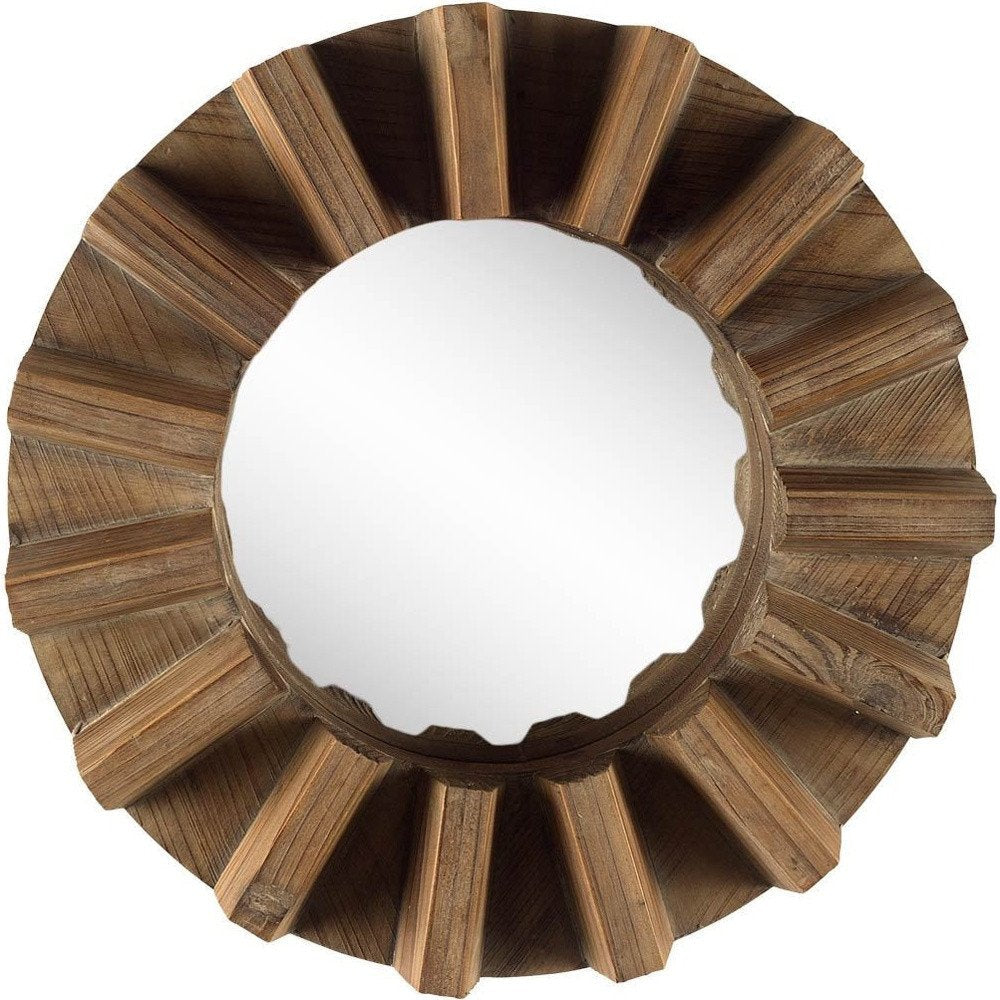 17" Brown Solid Wood Round Geometric Framed Accent Mirror HomeRoots