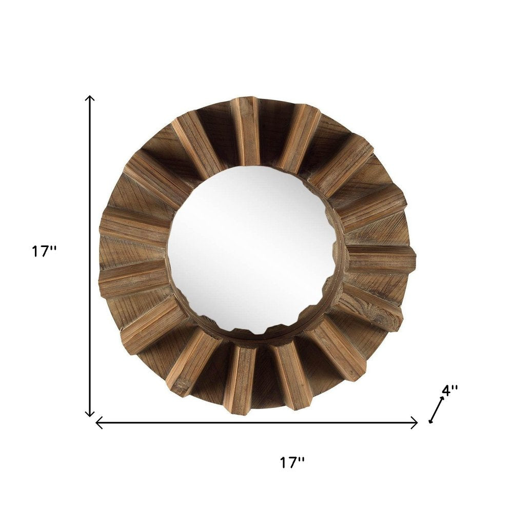 17" Brown Solid Wood Round Geometric Framed Accent Mirror HomeRoots