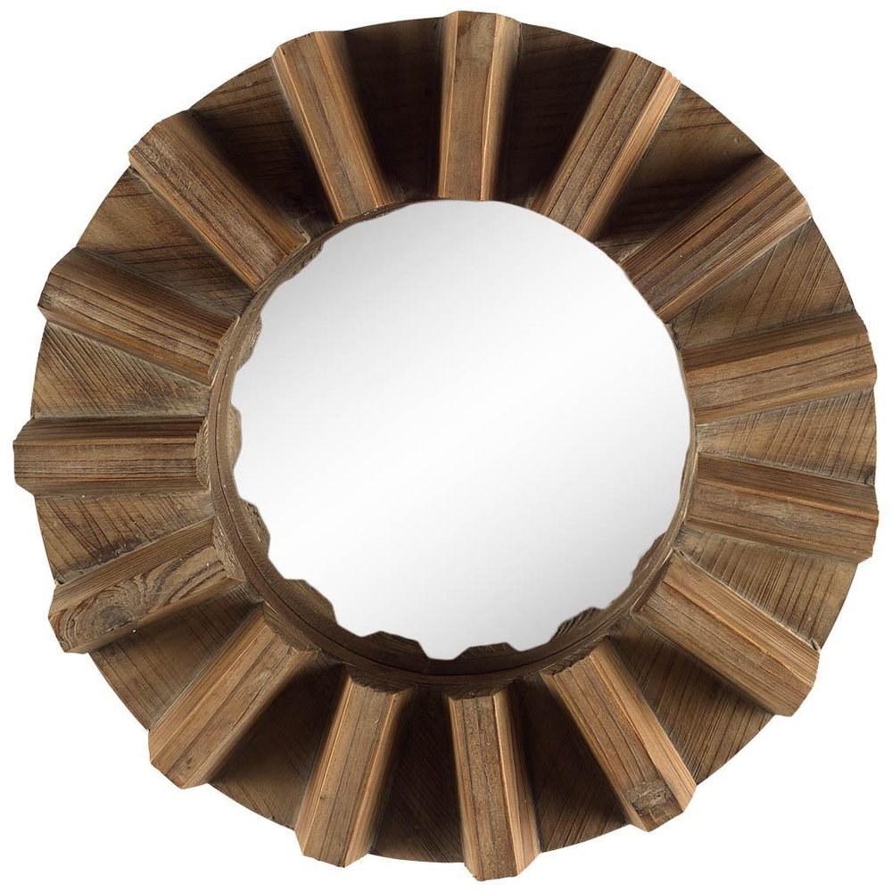 17" Brown Solid Wood Round Geometric Framed Accent Mirror HomeRoots