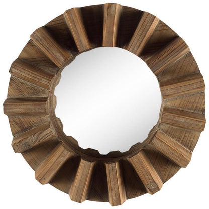 17" Brown Solid Wood Round Geometric Framed Accent Mirror HomeRoots