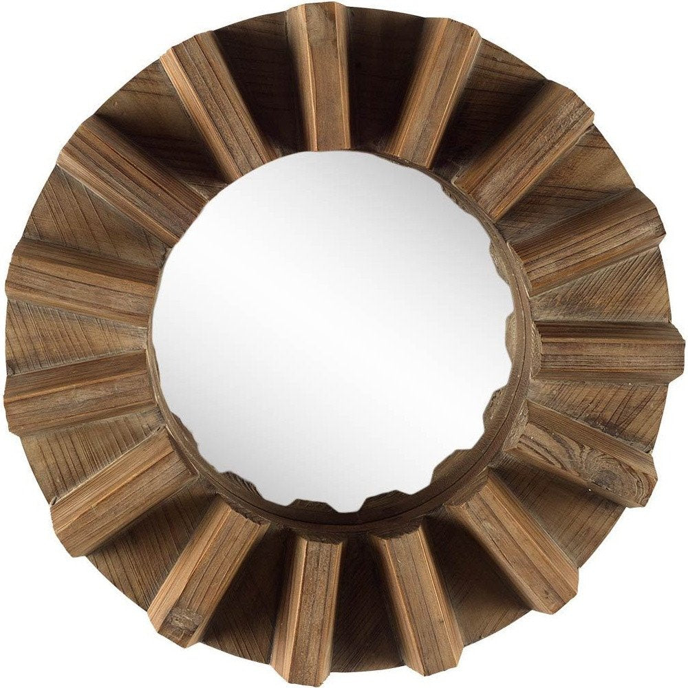 17" Brown Solid Wood Round Geometric Framed Accent Mirror HomeRoots