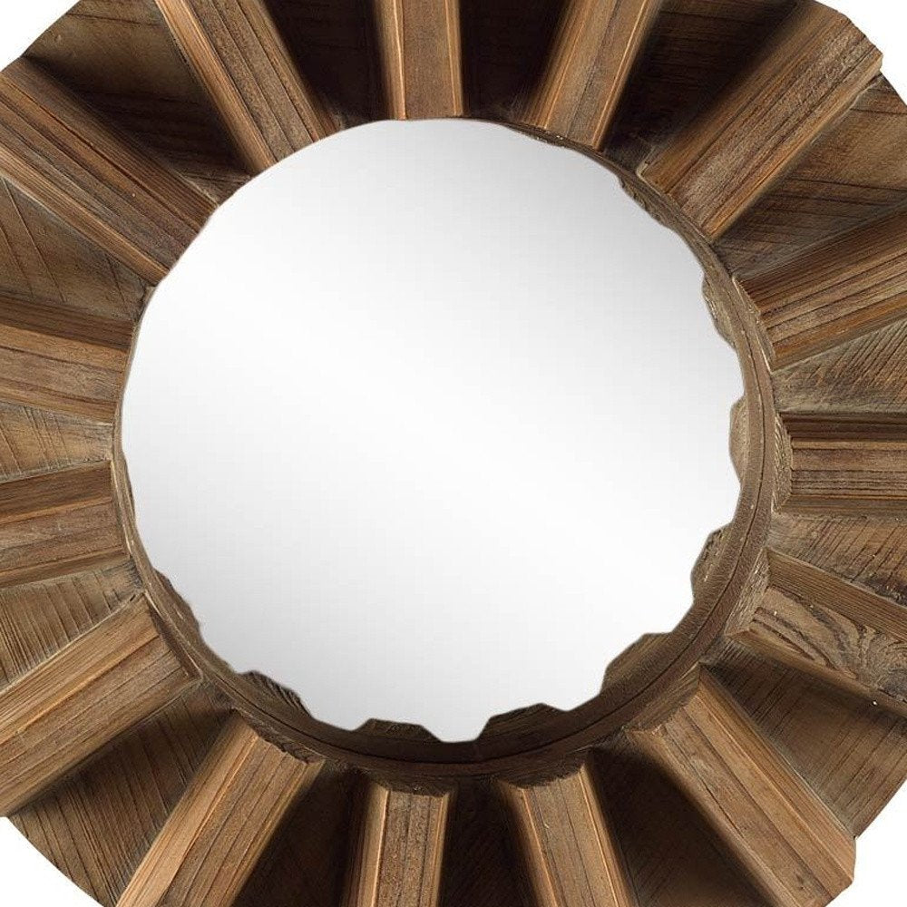 17" Brown Solid Wood Round Geometric Framed Accent Mirror HomeRoots