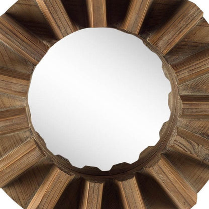 17" Brown Solid Wood Round Geometric Framed Accent Mirror HomeRoots