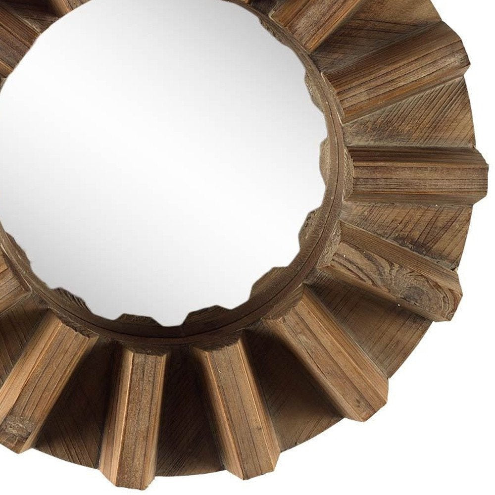 17" Brown Solid Wood Round Geometric Framed Accent Mirror HomeRoots