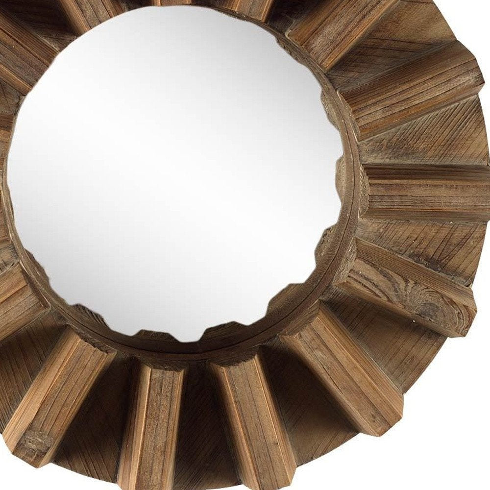 17" Brown Solid Wood Round Geometric Framed Accent Mirror HomeRoots