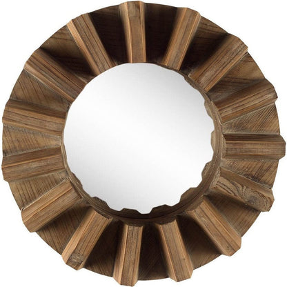 17" Brown Solid Wood Round Geometric Framed Accent Mirror HomeRoots