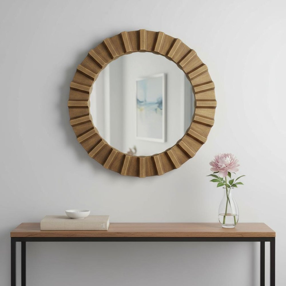 26" Brown Round Wood Framed Accent Mirror HomeRoots