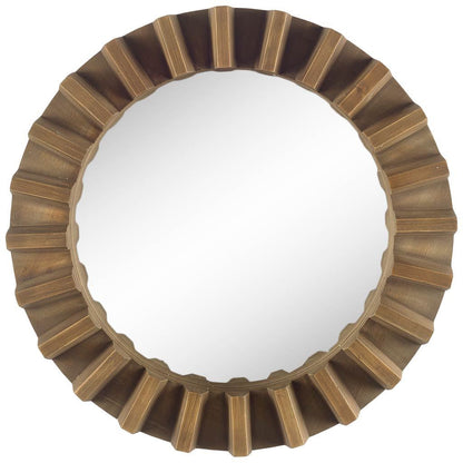 26" Brown Round Wood Framed Accent Mirror