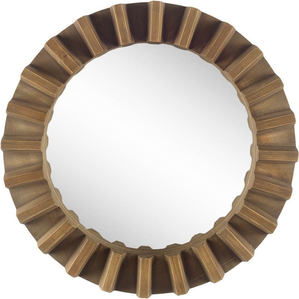 26" Brown Round Wood Framed Accent Mirror