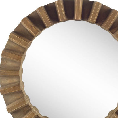 26" Brown Round Wood Framed Accent Mirror