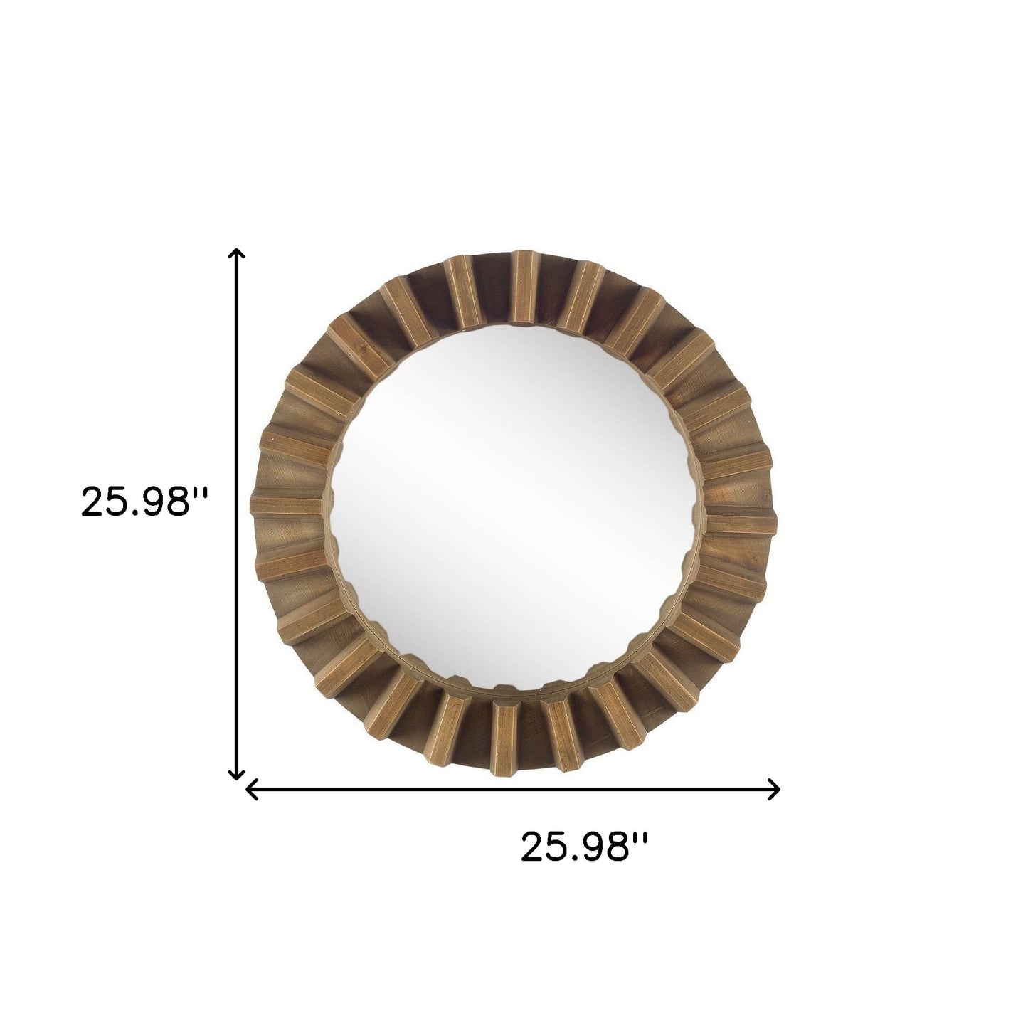 26" Brown Round Wood Framed Accent Mirror