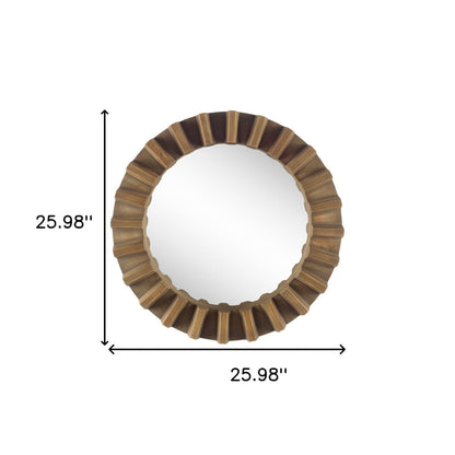 26" Brown Round Wood Framed Accent Mirror