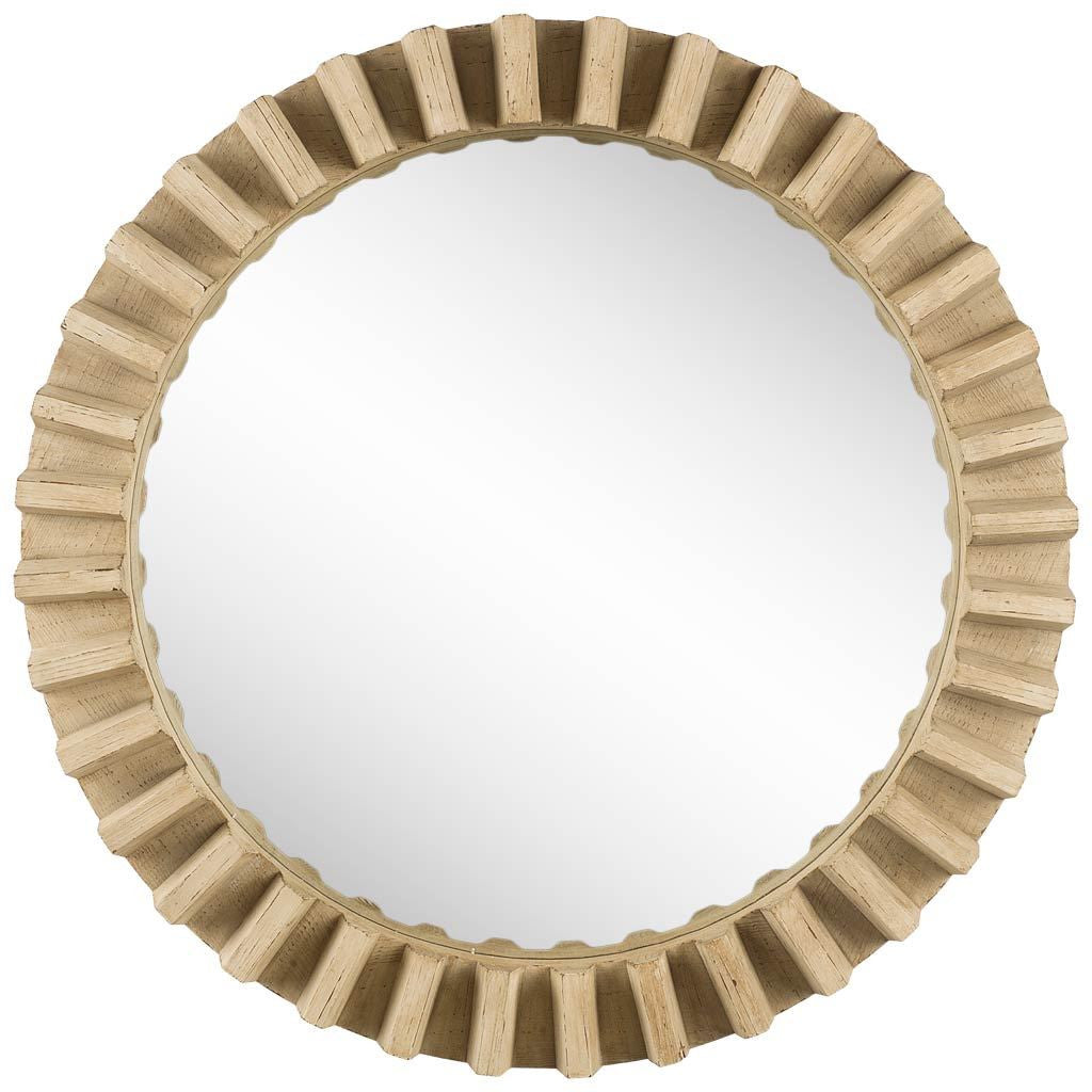 35" Round Natural Brown Wood Frame Wall Mirror HomeRoots