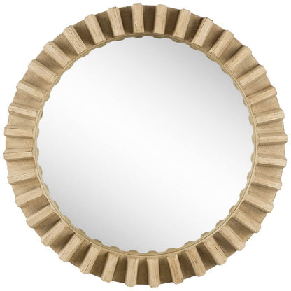 35" Round Natural Brown Wood Frame Wall Mirror HomeRoots
