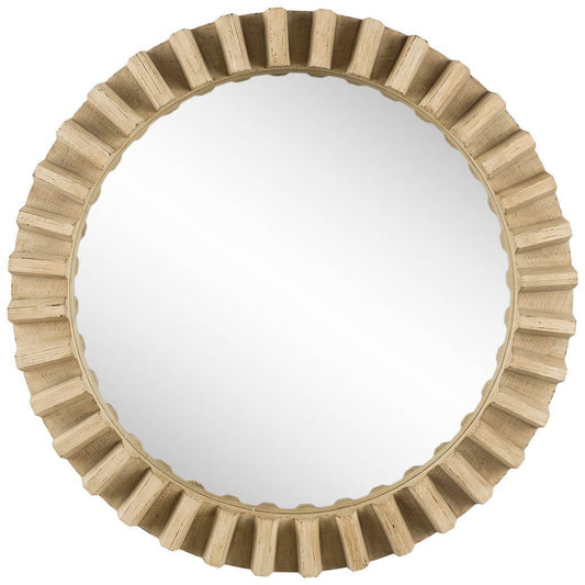 35" Round Natural Brown Wood Frame Wall Mirror HomeRoots
