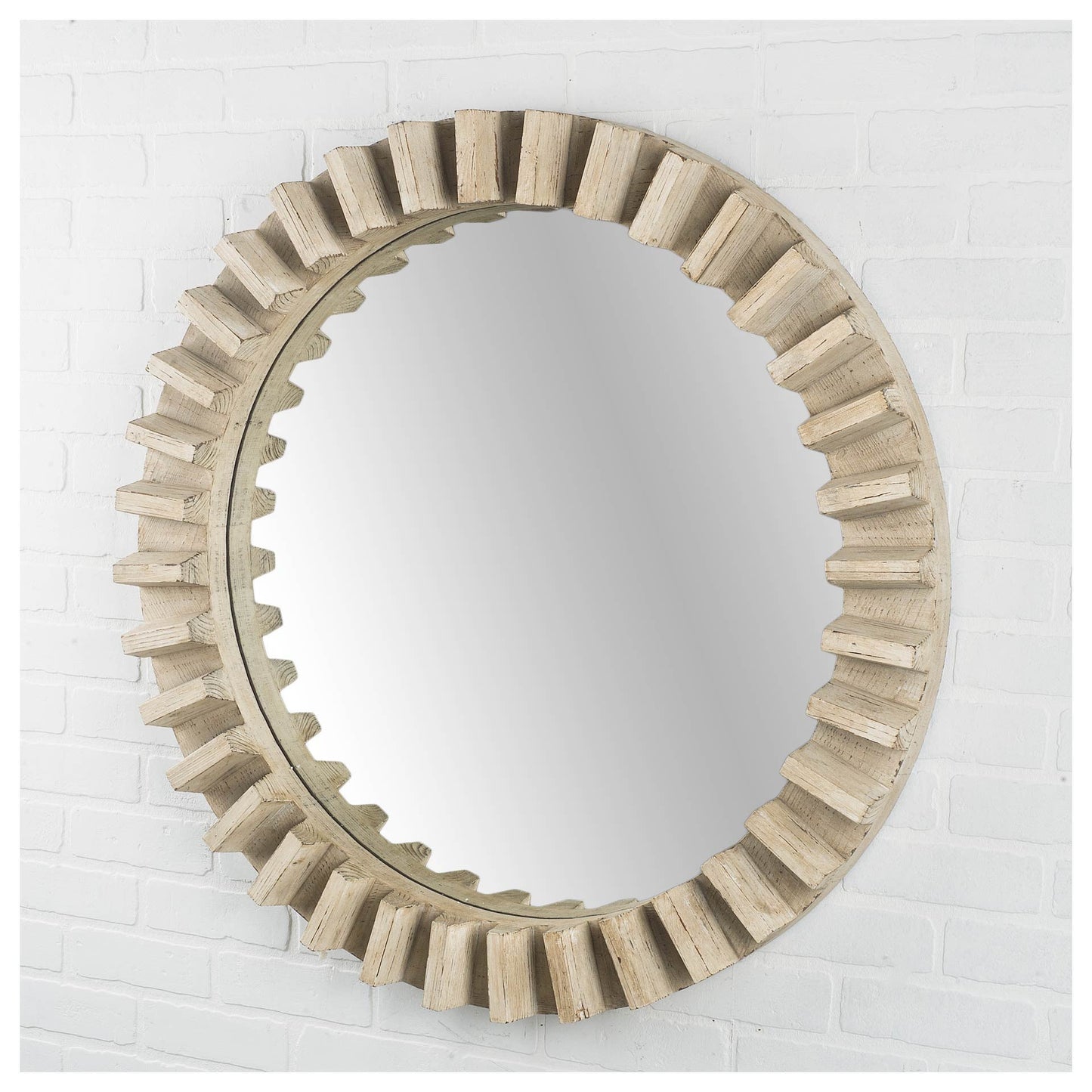 35" Round Natural Brown Wood Frame Wall Mirror HomeRoots