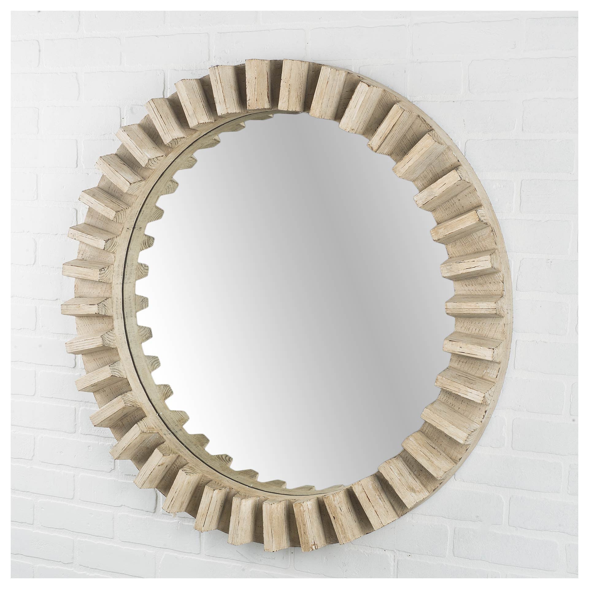 35" Round Natural Brown Wood Frame Wall Mirror HomeRoots