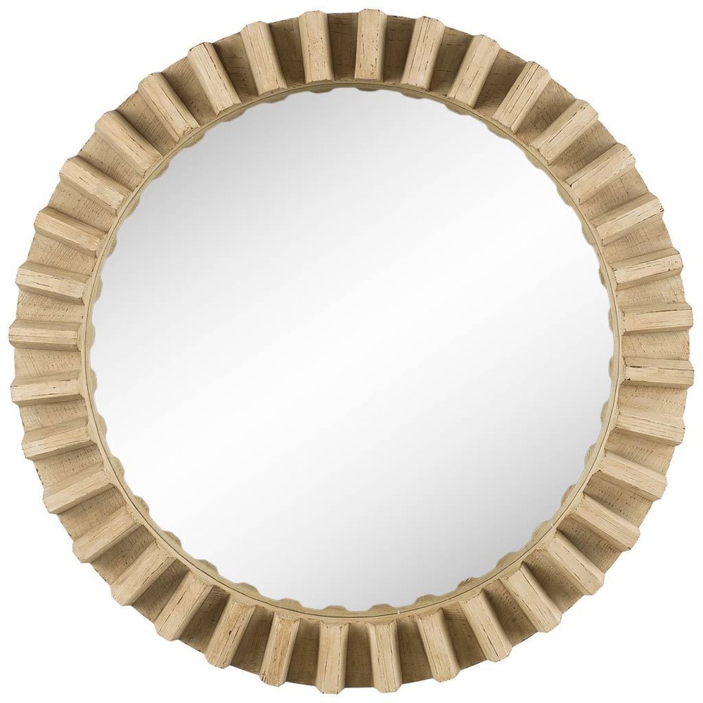 35" Round Natural Brown Wood Frame Wall Mirror HomeRoots