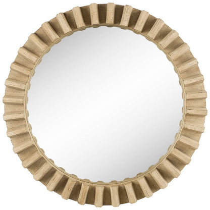 35" Round Natural Brown Wood Frame Wall Mirror HomeRoots