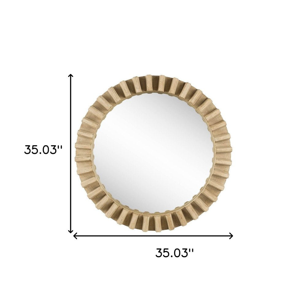 35" Round Natural Brown Wood Frame Wall Mirror HomeRoots