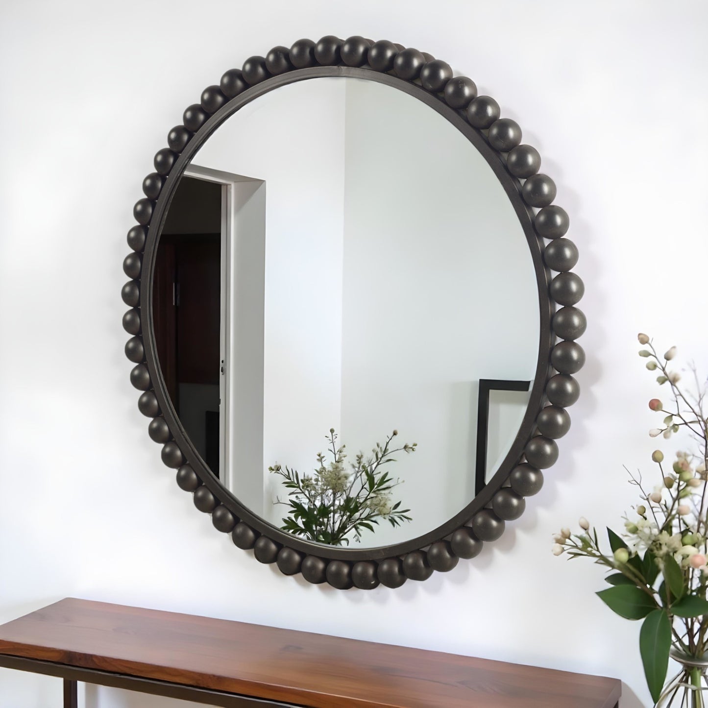 43" Black Abstract Metal Framed Accent Mirror