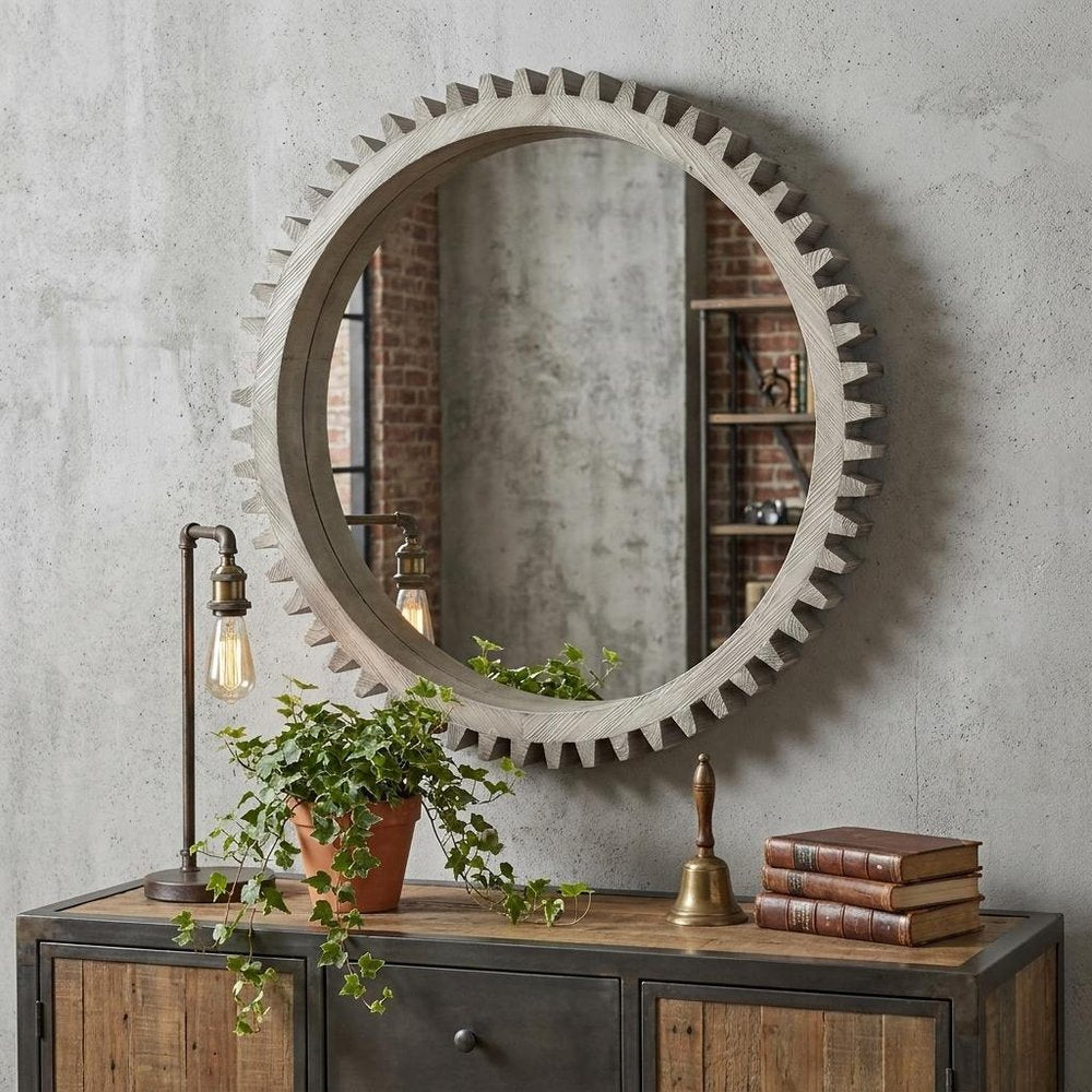 44" Silver Abstract Wood Framed Accent Mirror HomeRoots