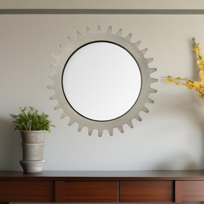 26" Gray Abstract Wood Framed Accent Mirror