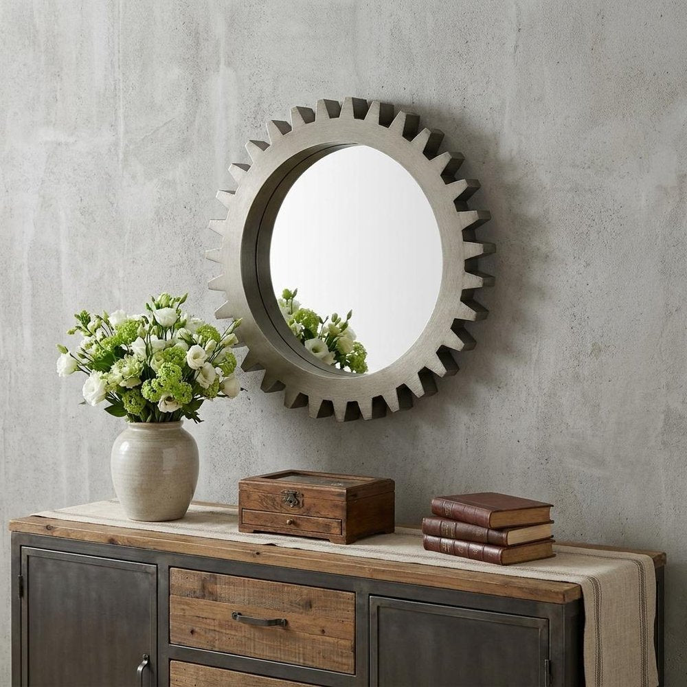 26" Gray Abstract Wood Framed Accent Mirror HomeRoots