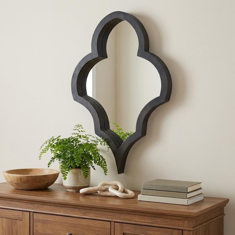 34" Black Wood Abstract Framed Accent Mirror HomeRoots