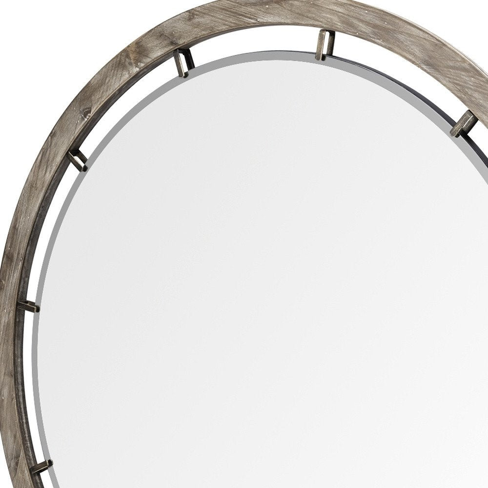 46" Brown Round Wood Framed Accent Mirror HomeRoots