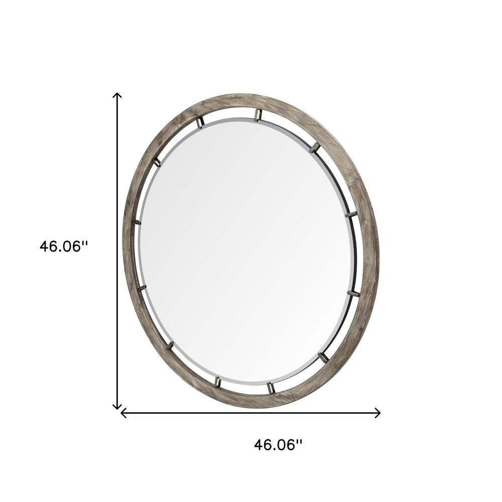 46" Brown Round Wood Framed Accent Mirror HomeRoots