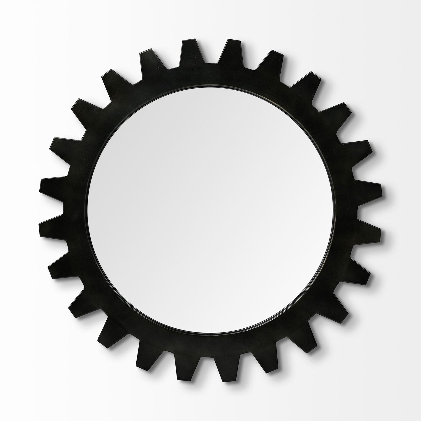 26" Black Cog Round Metal Frame Wall Mirror HomeRoots