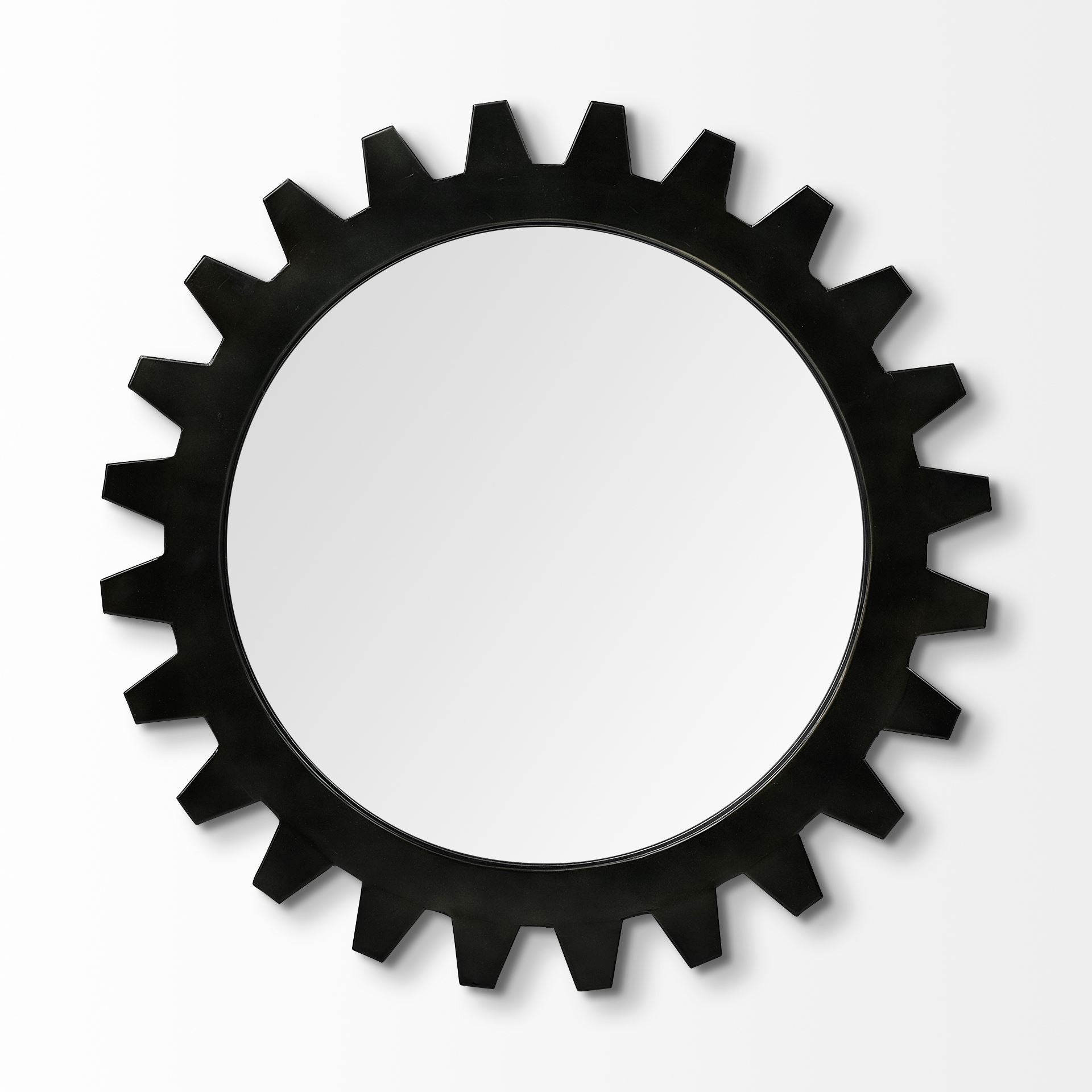 26" Black Cog Round Metal Frame Wall Mirror HomeRoots