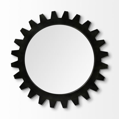 26" Black Cog Round Metal Frame Wall Mirror HomeRoots