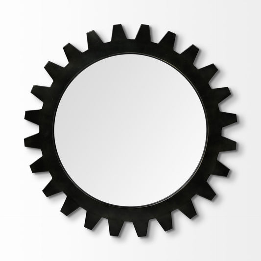 26" Black Cog Round Metal Frame Wall Mirror HomeRoots
