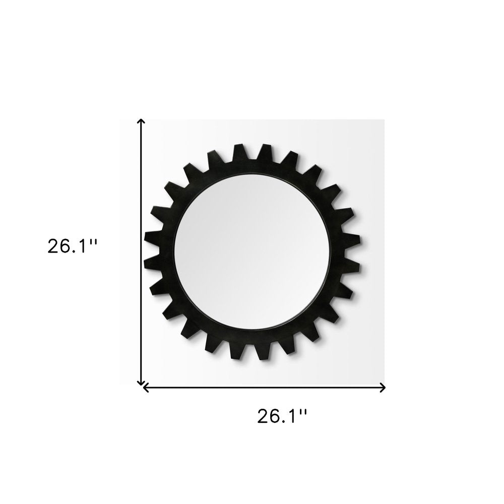26" Black Cog Round Metal Frame Wall Mirror HomeRoots