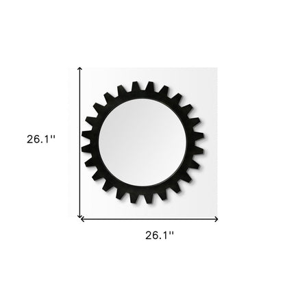 26" Black Cog Round Metal Frame Wall Mirror HomeRoots
