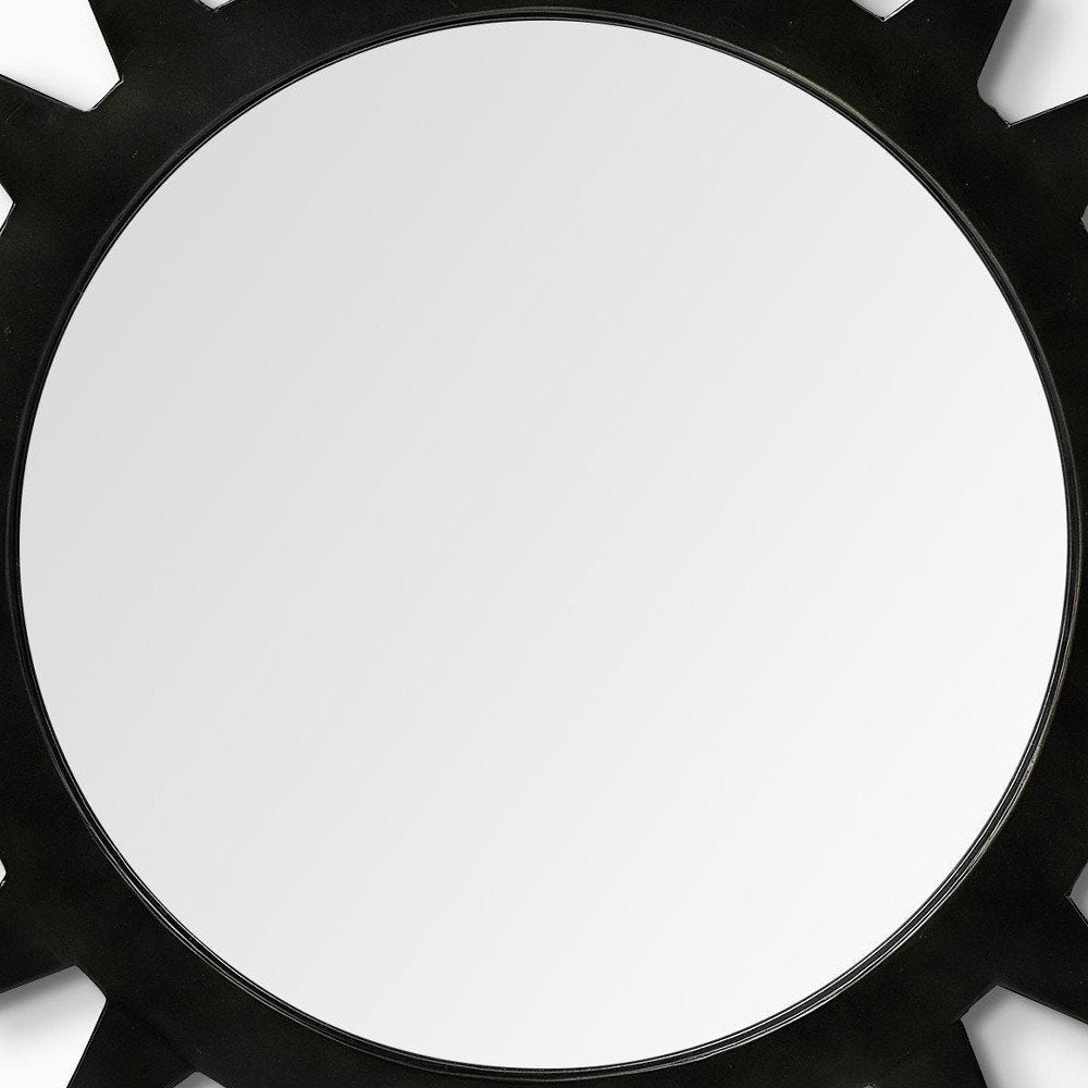 26" Black Cog Round Metal Frame Wall Mirror HomeRoots