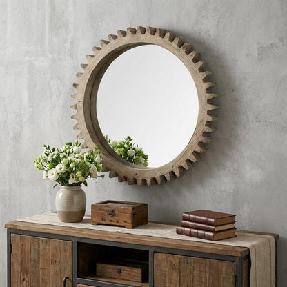 35" Brown Abstract Wood Framed Accent Mirror HomeRoots