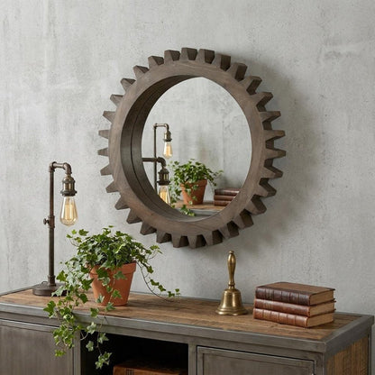 26" Dark Brown Abstract Wood Framed Accent Mirror HomeRoots