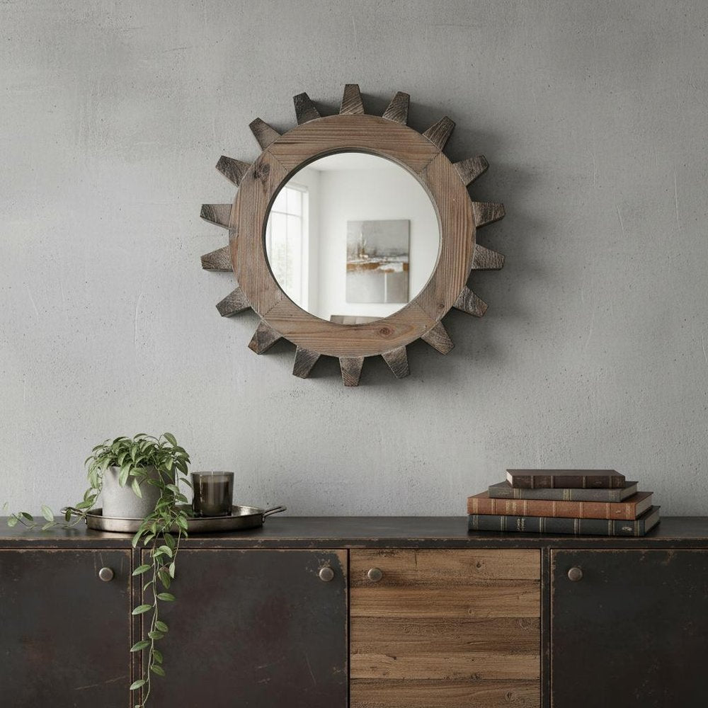 17" Brown Solid Wood Abstract Framed Accent Mirror HomeRoots