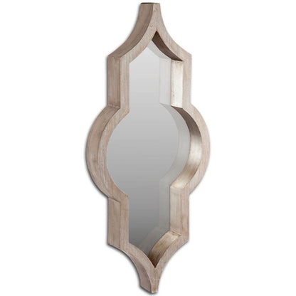 34" Light Brown Solid Wood Quatrefoil Geometric Framed Accent Mirror