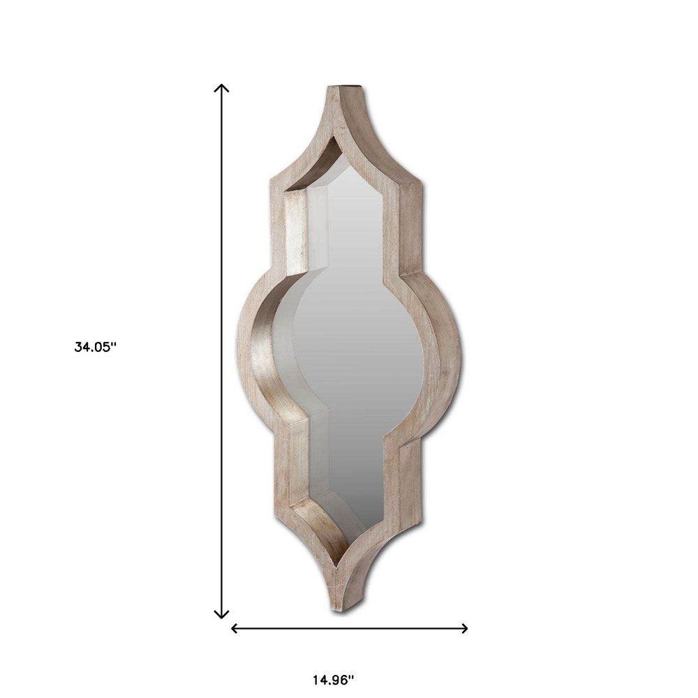 34" Light Brown Solid Wood Quatrefoil Geometric Framed Accent Mirror