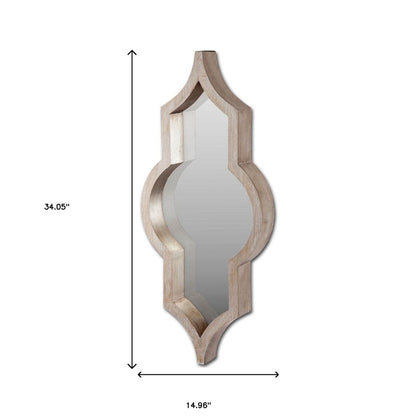 34" Light Brown Solid Wood Quatrefoil Geometric Framed Accent Mirror
