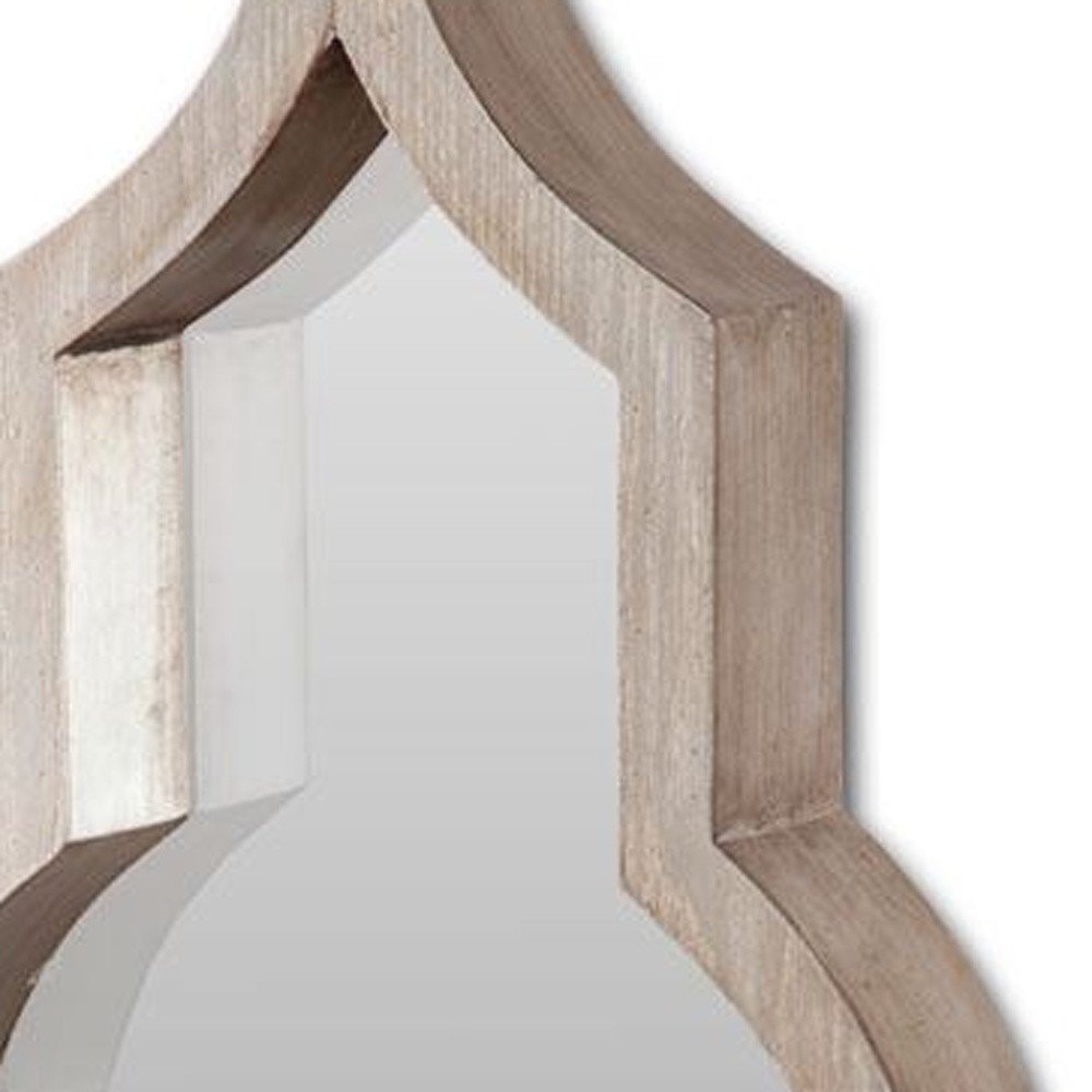 34" Light Brown Solid Wood Quatrefoil Geometric Framed Accent Mirror