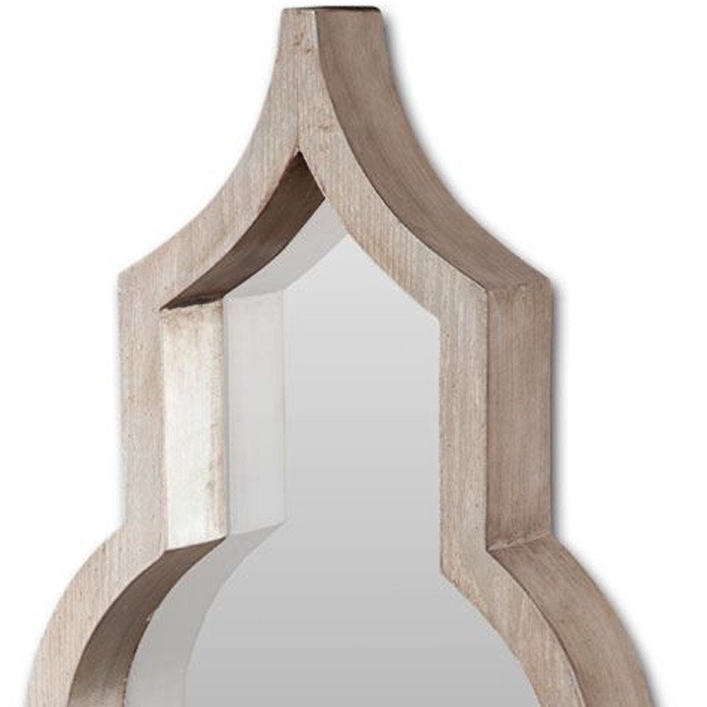 34" Light Brown Solid Wood Quatrefoil Geometric Framed Accent Mirror — view 6