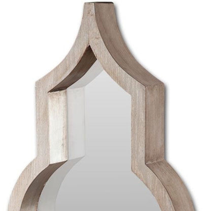 34" Light Brown Solid Wood Quatrefoil Geometric Framed Accent Mirror