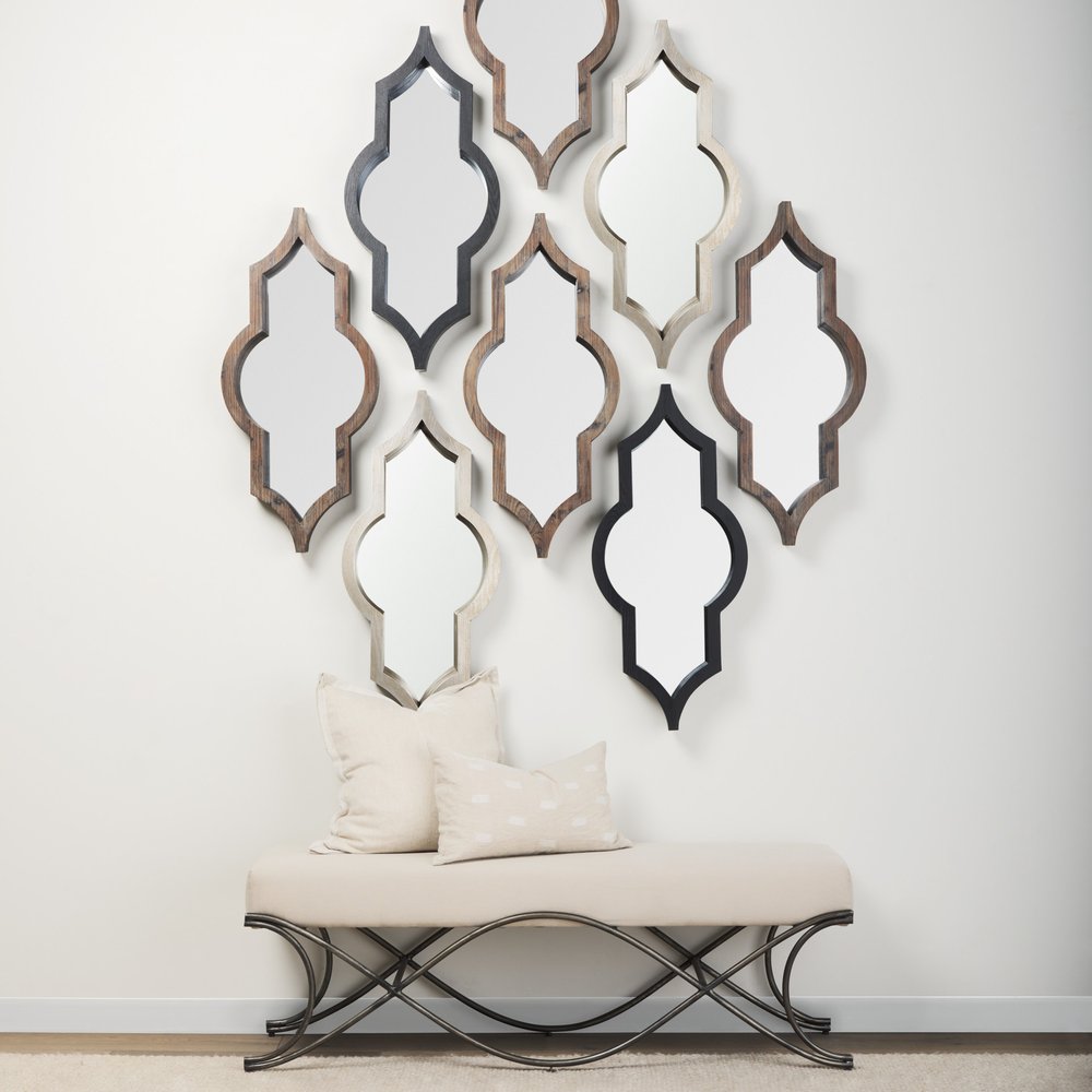 34" Light Brown Solid Wood Quatrefoil Geometric Framed Accent Mirror — view 8
